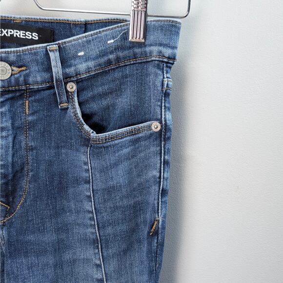 Express Skinny Ankle Jeans with Mid Rise Center Seam Slit Hem Medium Wash Size 6 - Picture 3 of 16